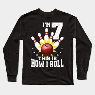 Bowling 7th Birthday Bday Party Kids 7 years Old Bowler Long Sleeve T-Shirt